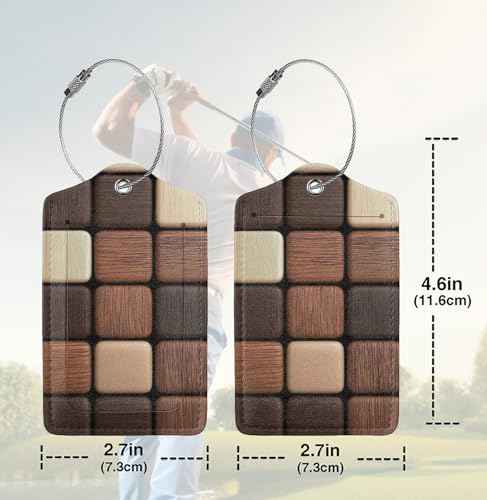 2 Pack Luggage Tags for suitcases Wood Blocks Walnut TSA Approved Label Luggage Tag Baggage Tag Leather Stainless Steel Loop Label Tag for Men Women Travel Bag Suitcase (2 Count)
