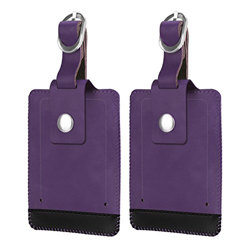 2 Pack Luggage Tags Leather Name ID Labels with Privacy Cover (2 Count)