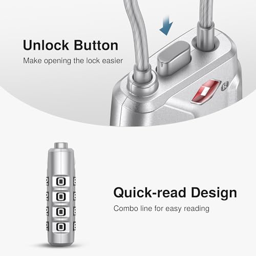 2 Pack TSA Approved Luggage Locks 4 Digit Code Cable Lock Silver (2 Count)