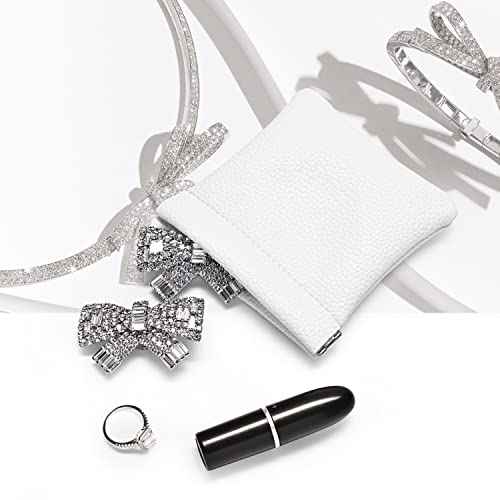 White PU Leather Jewelry Pouch Portable Travel Jewelry Storage Bag
