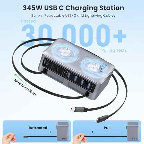 345W USB C Charger 10 in 1 Retractable Wall Charger with 2 Cables