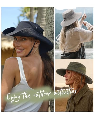 Womens Sun Hat with Ponytail Hole Beach Hiking Summer Wide Brim UPF 50+ Outdoor Protection Foldable Bucket Hat Green