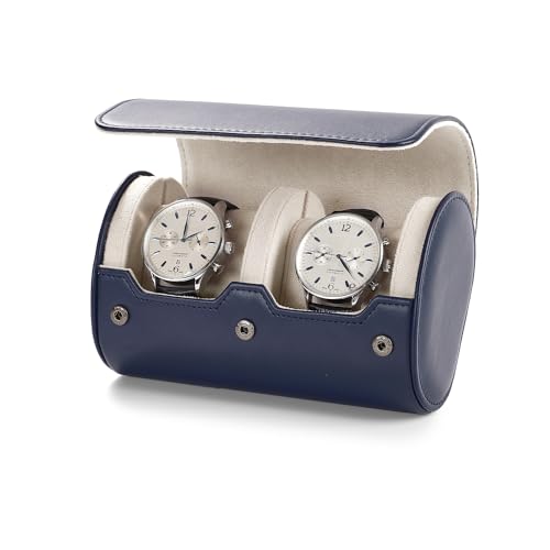2 Slot Leather Watch Organizer Box Dark Blue