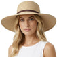 Womens Sun Straw Hat Bowknot Hat Summer Wide Brim Bucket Hats Foldable Beach Sun Hats Roll up UPF 50+