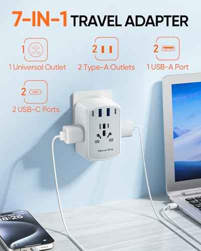 Universal Travel Adapter Kit with 3 AC Outlets 4 USB Ports