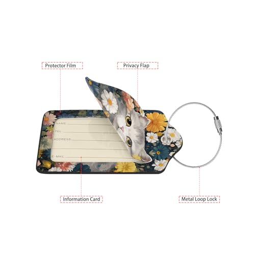 Cute Cat in Flowers 2 Pcs Luggage Tags (2 Count)