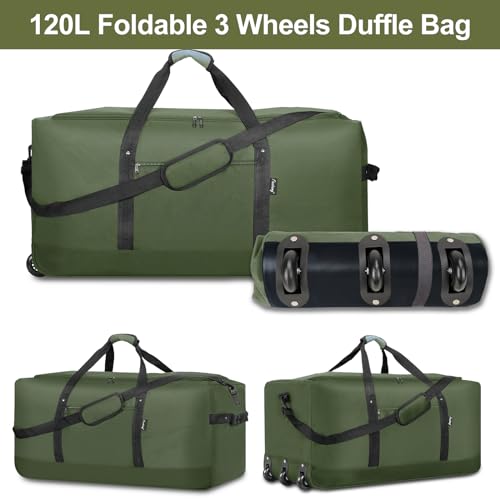 120L Foldable Rolling Duffel Bag with 3 Wheels
