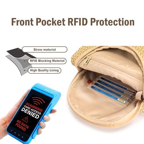 Faux Straw Crossbody Bags for Women Small RFID Summer Sling Bag