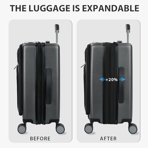Hardside Expandable Carry On Luggage 22x14x9 Airline Approved With Front Business Pockets