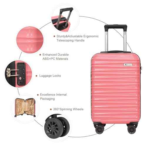 Luggage Set 3 Piece Luggage Set ABS hardshell Spinner Wheels Luggage Carry on Suitcase with Weekender bag & Toiletry bag（Pink） (3 Count)