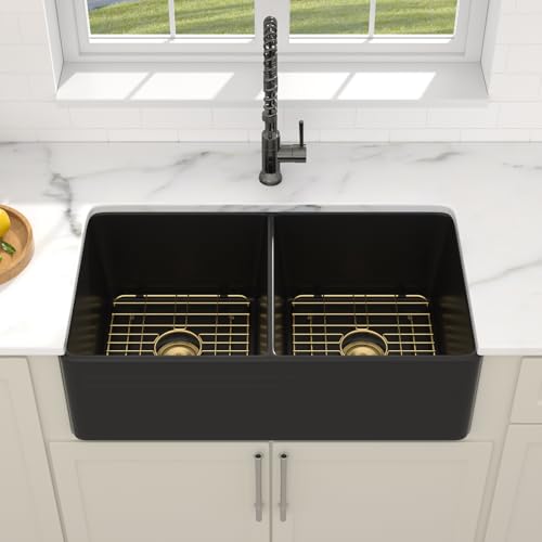 33" Black Ceramic Porcelain Farmhouse Sink