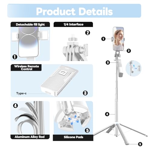 71" Selfie Stick Phone Tripod with Wireless Remote & 2 LED Fill Lights