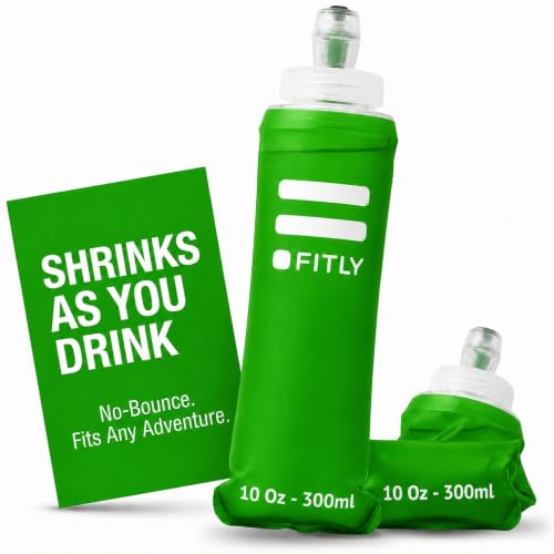 Soft Flask - (300 ml) - Shrink As You Drink Pocket Soft Water Bottle for Hydration Pack/Running Vest - Folding Water Bottle for Running, Hiking, Cycling - Ski Water Bottles - Forest Green
