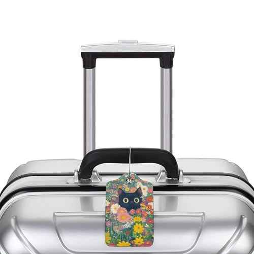 2 Pcs Luggage Tags for Suitcases Black Cat PU Leather Luggage Tag with Privacy Cover Label Address Card and Durable Metal Ring Suitable for Men Women Handbags Backpacks