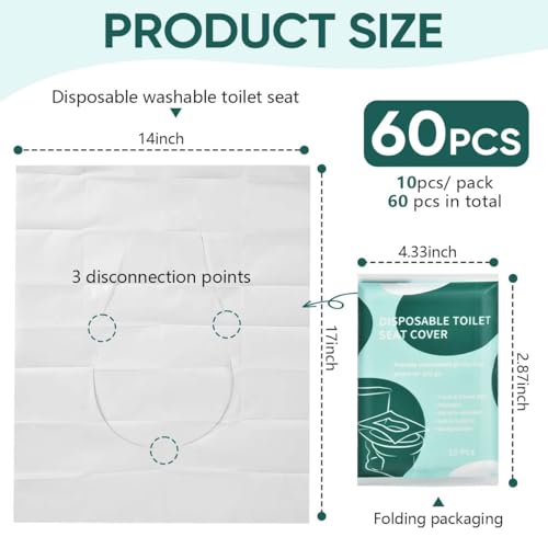 60 Pcs Disposable Flushable Paper Toilet Seat Covers Travel Supplies Essentials for Airplane