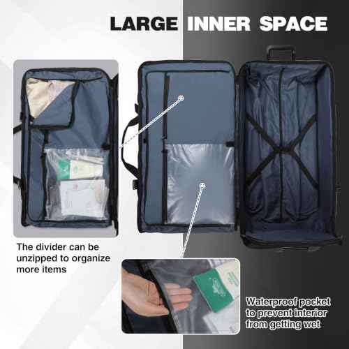 33" Large Rolling Duffle Bag with Wheels and Handle for Travel