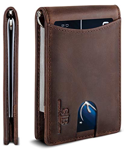 RFID Blocking Slim Bifold Genuine Leather Minimalist Front Pocket Wallets for Men with Money Clip Thin Gift