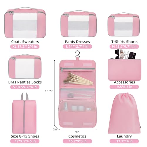 8 Set Packing Cubes Various Sizes Packing Organizer for Travel Accessories Luggage Carry On Suitcase