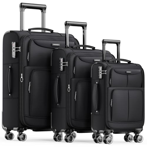 Luggage Sets 3 Piece Softside Expandable Durable Suitcase Sets (3 count)