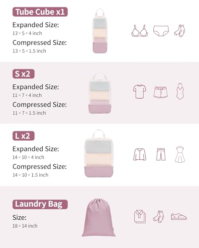 6 Set Compression Packing Cubes for Travel Women Men