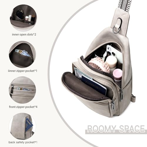 Sling Bag for Women Crossbody Bags Fanny Packs Sling Purse Backpack Shoulder Bag Vegan Leather Chic Gifts Travel Handbag Light Grey