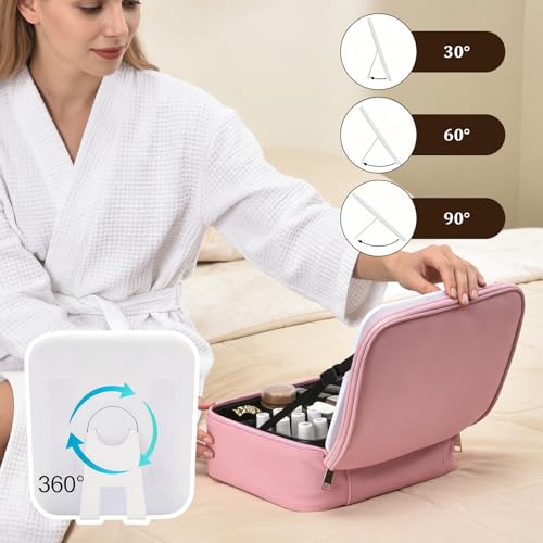 Travel Makeup Bag with Mirror & 6 Adjustable EVA Dividers