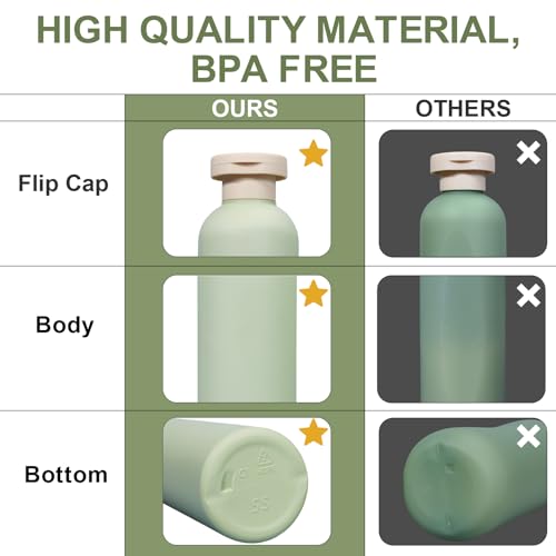 8.8oz 4Pcs Green Plastic Refillable Travel Shampoo and Conditioner Bottles Plastic Refillable Travel Shampoo Bottles with Flip Cap Shampoo and Conditioner Dispenser (4 Count)
