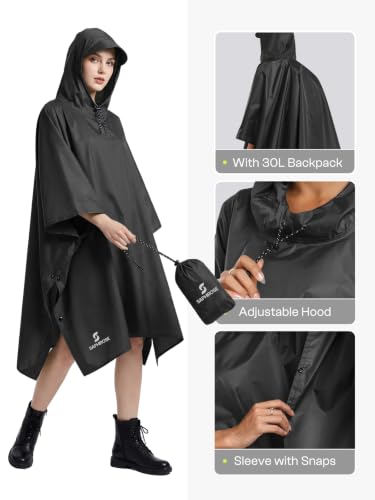 Adult Rain Poncho Waterproof Hooded Raincoat Lightweight Packable