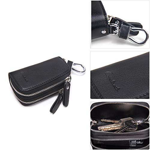 Genuine Leather Car Key Keychain Holder Metal Hook and Keyring Zipper