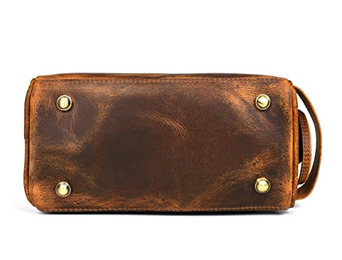 10" Premium Leather Toiletry Travel Pouch With Waterproof Lining Black Color
