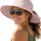 Womens Sun Hat with Ponytail Hole Beach Hiking Summer Wide Brim UPF 50+ Outdoor Protection Foldable Bucket Hat Pink