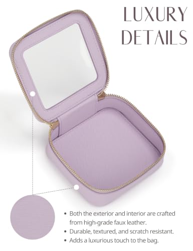 Small Cosmetic Bag for Purse Mini Makeup Bag for School Cute Clear Make Up Pouch for Travel Tiny Leather Purple Make Up Organizer Case for Backpack Toiletry Bag Waterproof Square Pouch with Zipper