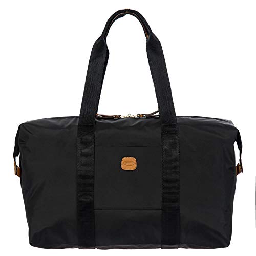 Bric’s X-Bag/X-Travel 2.0 Overnight Weekender Duffel, Water-Resistant Folding Carry-On with Leather Trim, Removable Shoulder Strap and Pass-Through Sleeve - Mini Bag Included – 18 Inch, Black