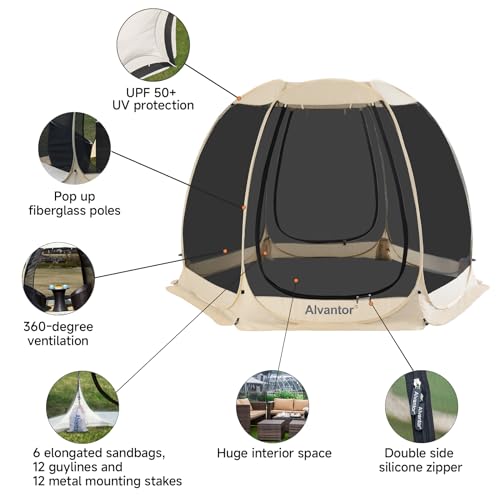 Screen House Room Camping Tent Outdoor Canopy Pop Up Sun Shade Hexagon Shelter Mesh Walls Not Waterproof 10'x10' Beige Patent Pending