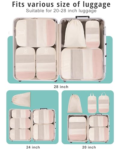8 Set Space Saving Compression Packing Cubes Lightweight Packing Cube Begie