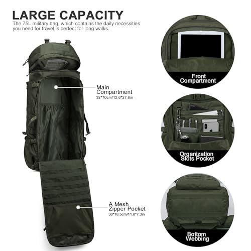 75L Molle Hiking Internal Frame Backpacks with Rain Cover for Camping