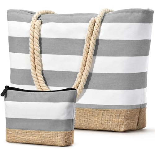 Beach Bag Initial Beach Tote with Makeup Bag for Travel
