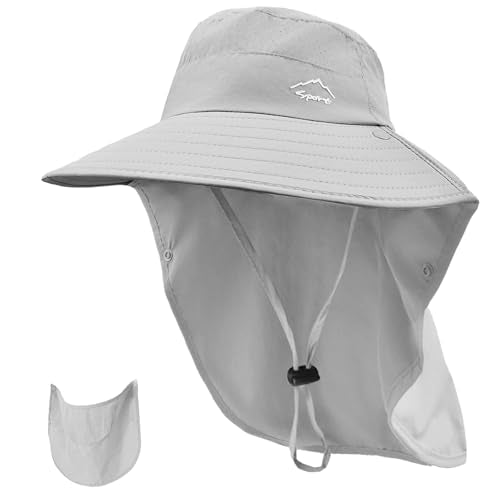 Sun Hat for Men Women with Neck Flap& Removable Face Cover Wide Brim