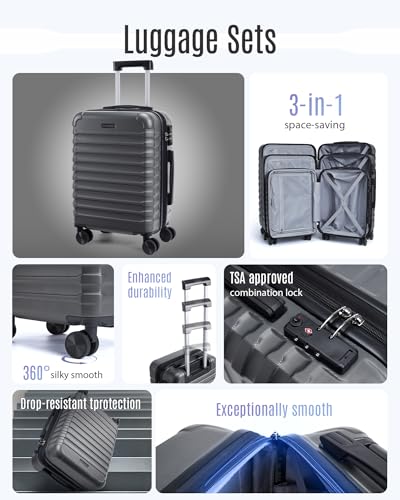 Luggage Sets 3 Pcs Suitcase with Wheels (3 Count)