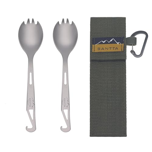 2 Piece Titanium Camping Sporks with Travel Bag and Carabiner (2 Count)