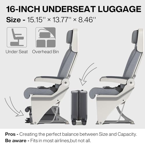 Underseat Carry on Luggage 16 Inch Hardshell PC Suitcase with Spinner Wheels TSA Lock for Travel