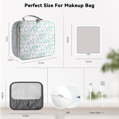 Travel Makeup Bag with LED Mirror Toiletry Bag for women with 10x magnifying glass
