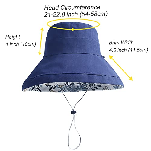 Women Floral Reversible Wide Brim Sun Hats Wired Edge Summer UPF Hat for Beach Hiking Garden Travel Lawn Work Chin Strap