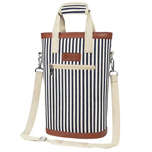 2 Bottle Wine Bag Carrier Insulated Leakproof Wine Cooler Navy Stripes (2 Count)