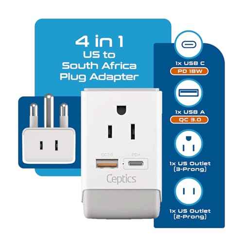 South Africa Power Plug Adapter Travel QC 3.0 & PD