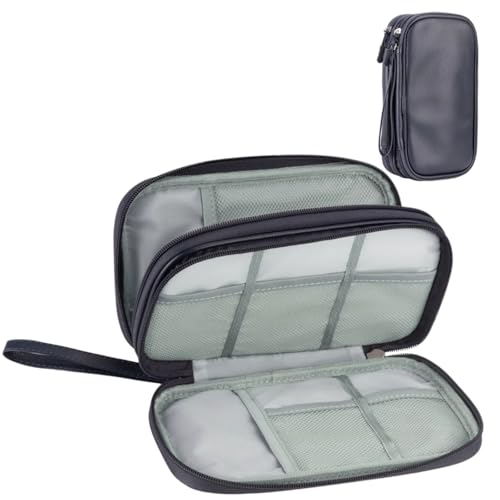 PU Leather Cable Organizer Double Layer Travel Pouch