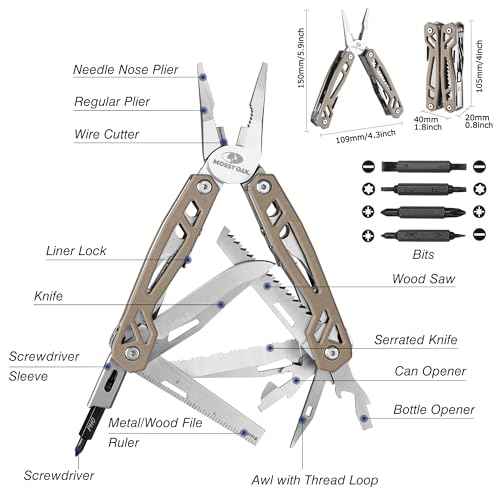 Multitool, 22-in-1 Stainless Steel Pliers with Screwdriver Sleeve, Desert Steel Handle, Self-locking Knife with Sheath-Perfect for Outdoor, Survival, Camping, Hiking, Simple Repair