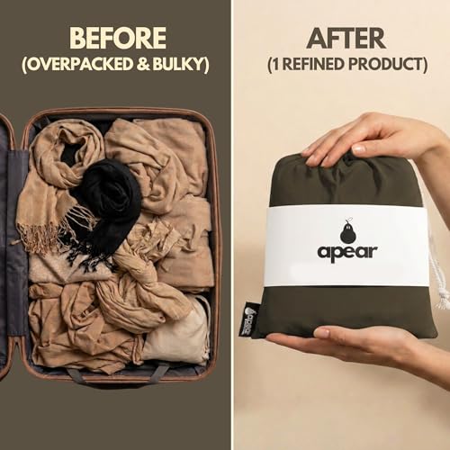 16-in-1 Compact Travel Blanket with Bag – Reversible, Ultra Soft Bamboo Airplane Blanket with Hidden Pocket - Lightweight & Packable for Flights, Camping, Picnic, Travel Essentials (Olive/Black)