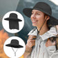 Outdoor Sun Hats with Stowable Neck Flap for Men Women UPF 50+ Mesh Summer Bucket Hat Wide Brim for Fishing Safari Hiking Black