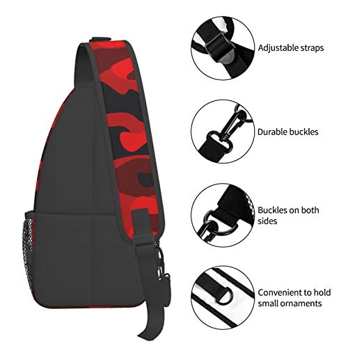 Sling Bag Military Camouflake Camo Red Black Hiking Daypack Crossbody Shoulder Backpack Travel Chest Pack for Men Women Over 12 Years Old